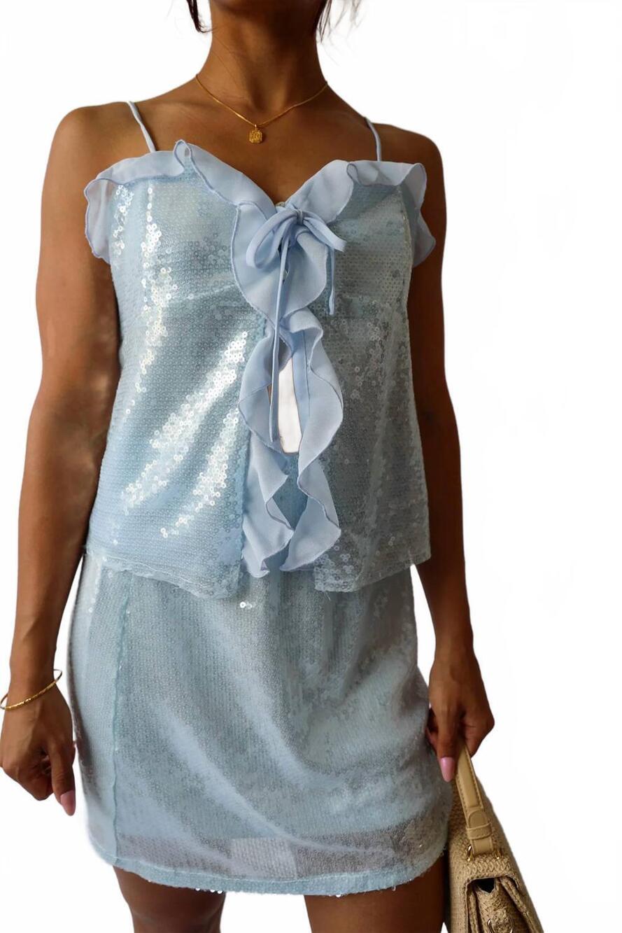 NEW VERTE starlight sequin butterfly top in blue